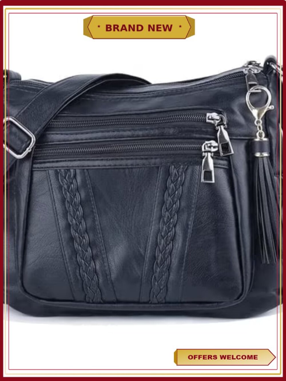 Women's Crossbody Bag PU Leather Roomy Multi Pocket Shoulder Purse